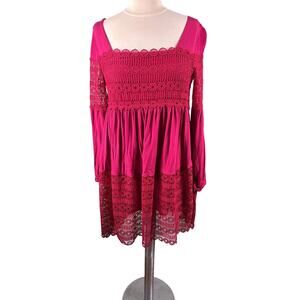 Floreat Anthropologie‎ Aveline Women's 6P Pink Lace Trim Square Neck Sheer Dress